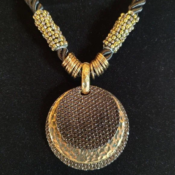 Signed Erica Lyons Black & Gold Twisted Rope & Metal Fashion Statement Necklace - Picture 2 of 11